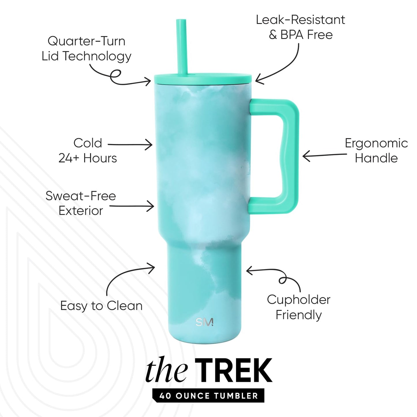 Simple Modern 40 oz Trek Tumbler with Handle and Straw Lid | Cup Holder Friendly Insulated Stainless Steel Travel Mug | Ocean Tide