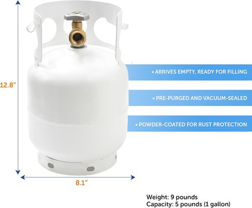 Flame King 5 Pound Propane Tank Cylinder - Ideal for Portable Grills, Fire Pits & Heaters | White