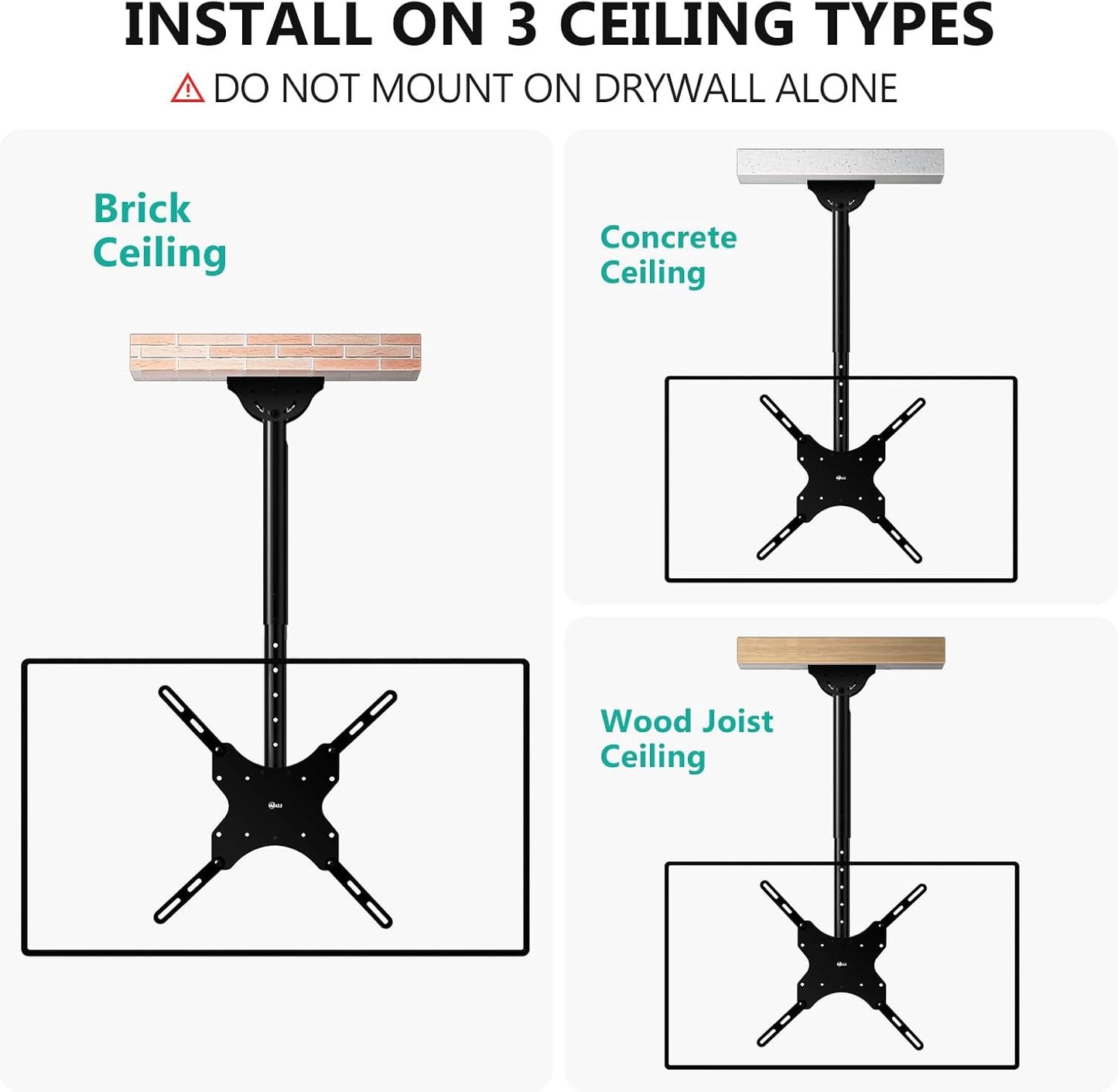 WALI Ceiling TV Mount - Adjustable Bracket for 26-65 Inch 4K TVs | Supports Up to 110 lbs, Black