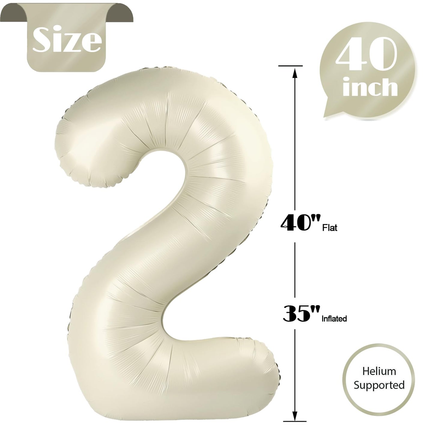 Cream 2 Balloon, Cream Number Balloons 40 Inch, 2nd Number Birthday Decorations, Second Two Birthday Party Supplies, Number 2 Balloon