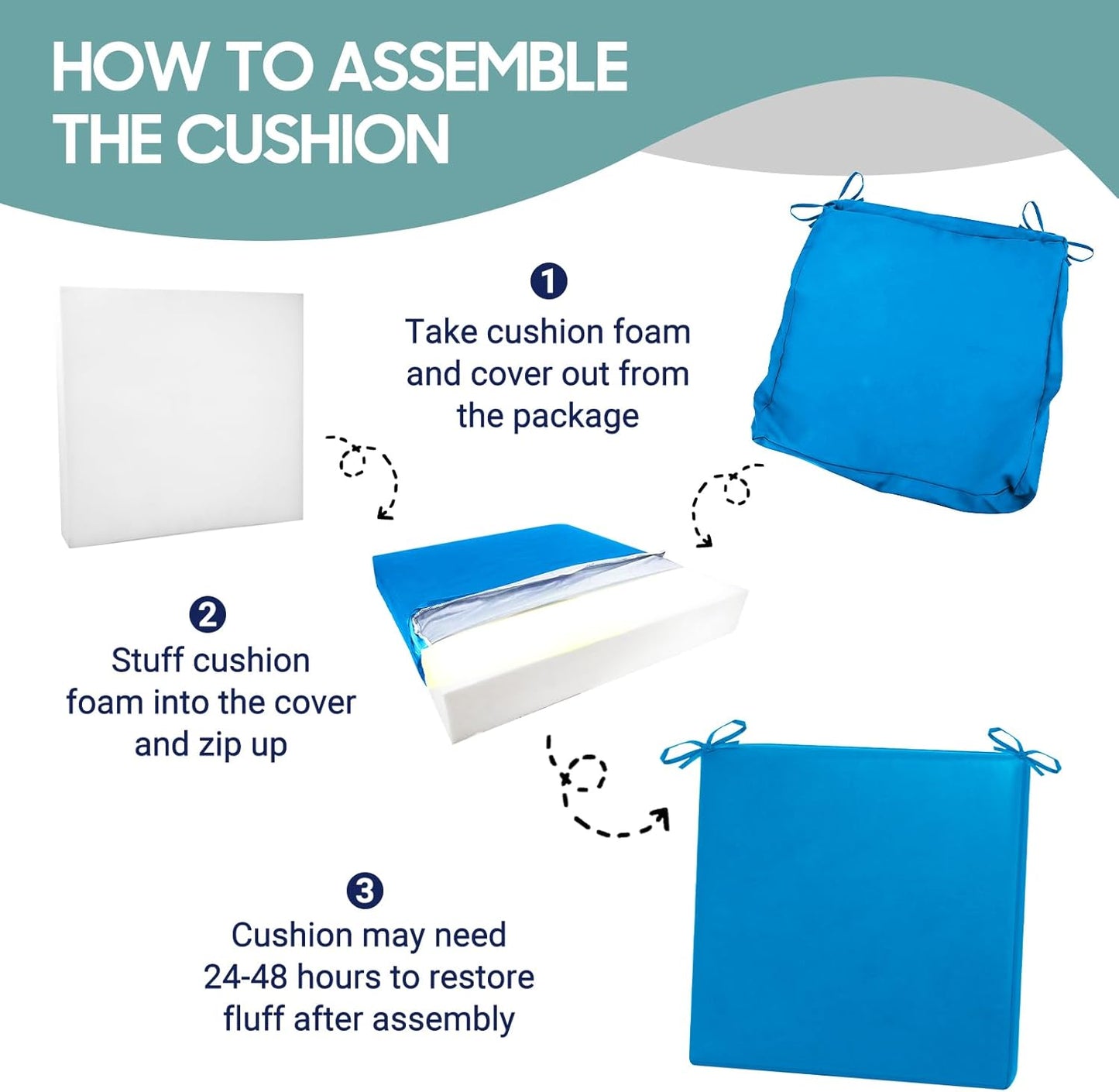 Skiennix Outdoor Seat Cushion Set - Water-Resistant & Fade-Resistant, 19 x 19 in, 2PC with Removable Cover & Adjustable Straps