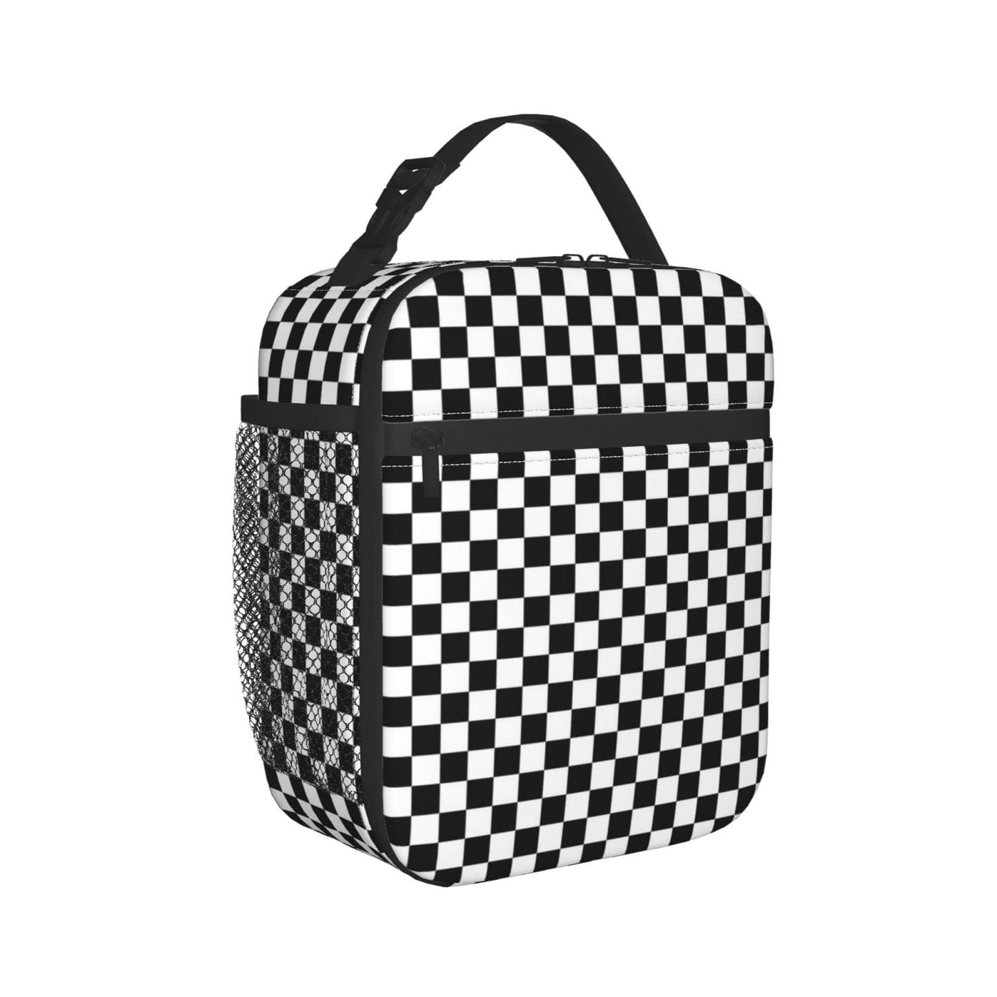 NKHFNBIO Black White Checkerboard Insulated Lunch Box Bag Portable Lunch Tote For Women Men And Kids
