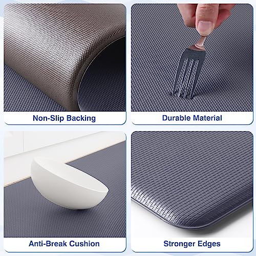 StepRite Kitchen Mats, 2PCS Kitchen Rugs, Cushioned Anti Fatigue Kitchen Mats for Floor, Non-Slip Standing Desk Mat, Waterproof Kitchen Rug Set for Kitchen, Floor, Office, 17.3"x30"+17.3"x47", Blue