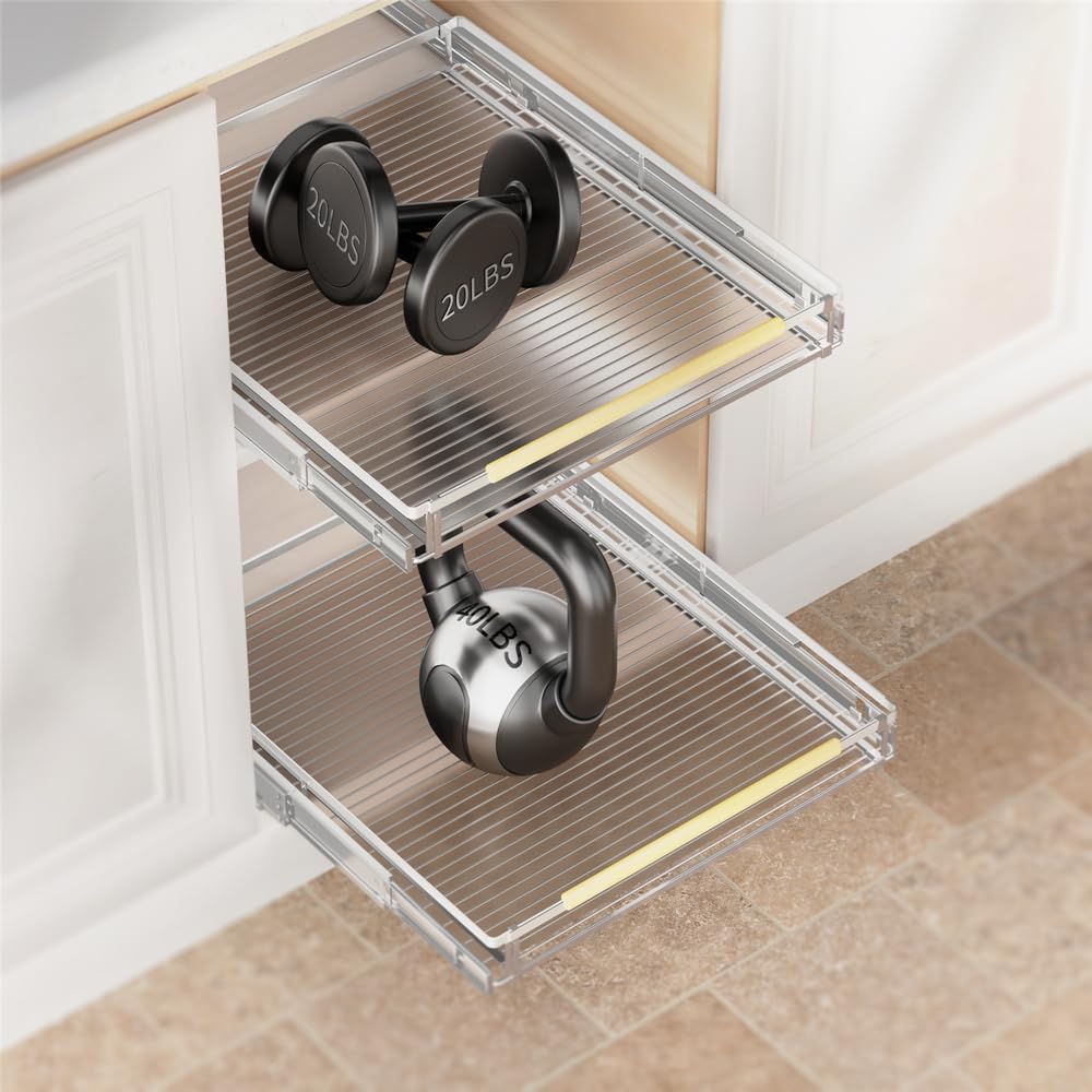 Slideep Expandable Pull Out Drawer 3 Pack, Adjustable Width Bottom-Mounted Cabinet Organizer Slide Out Storage Shelves for Cabinets Under Sink