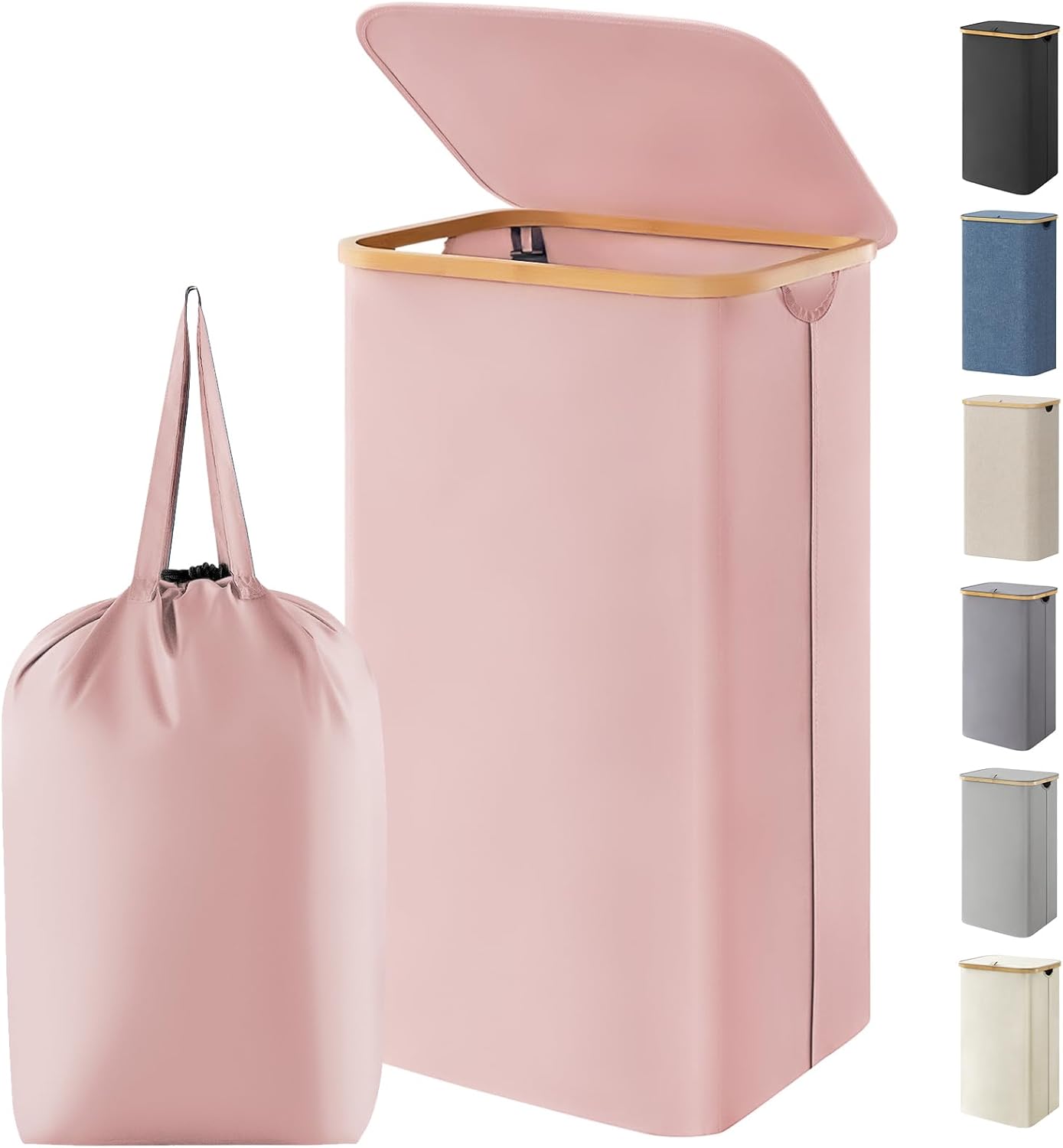 Lifewit 100L Laundry Basket - Foldable Hamper with Lid & Bamboo Handles | Pink, Large Capacity