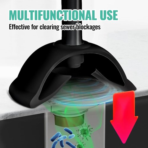 3 In 1 Toilet Brush Set by [Brand Name] - Extra Long Handle Plunger & Crevice Cleaner | Black