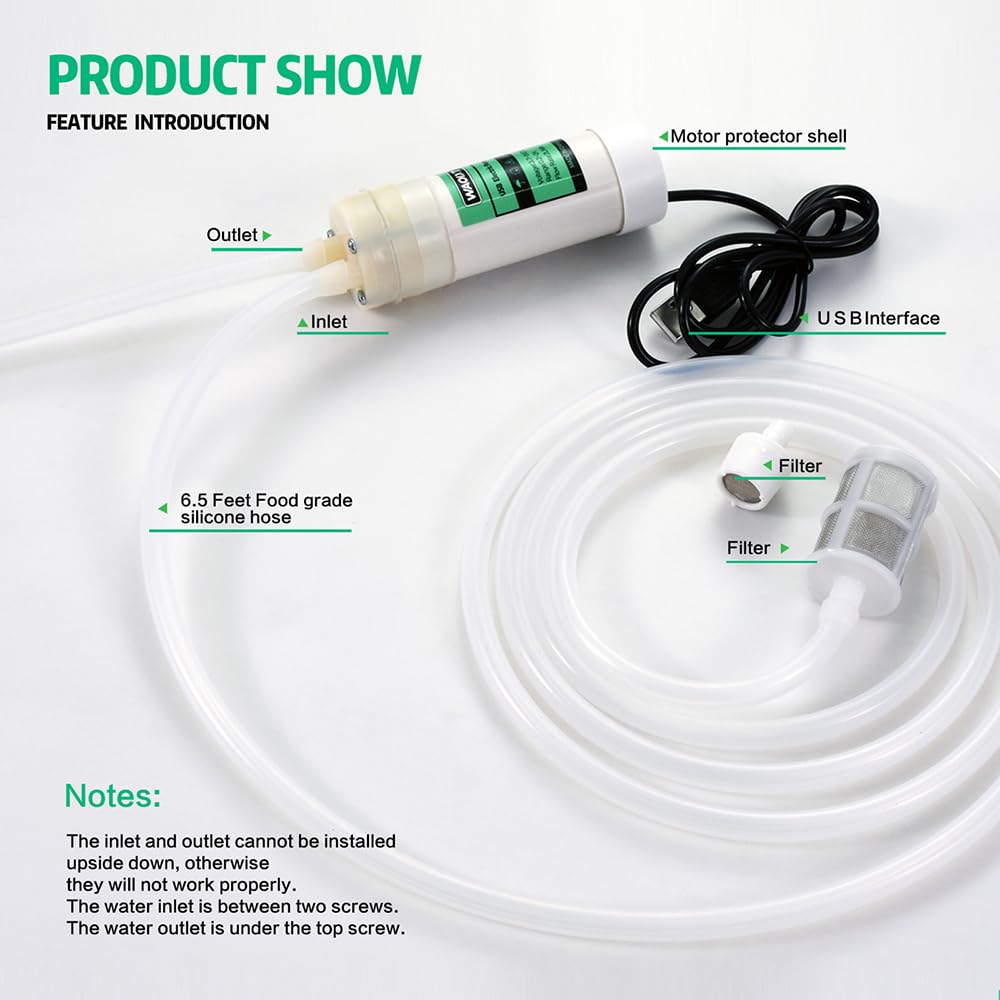 Portable USB Electric 5V Auto Siphon Self-Priming Pump for Home Brewing Wine/Beer/Kombucha, Water Transfer Pump with 6.5FT Food Grade Hose,2L/min,Low Noise