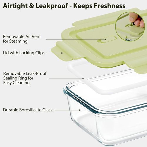 Glass Meal Prep Containers by [Brand Name] - 25oz Borosilicate Food Storage with Airtight Lids | BPA-Free, Microwave & Oven Safe
