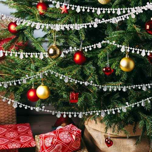 16.4ft Christmas Garland Crystal Acrylic Christmas Beaded Garlands Hanging Rustic Xmas Tree Decorations Twist Bead String Ornaments for Tree Wall Party(Silver)
