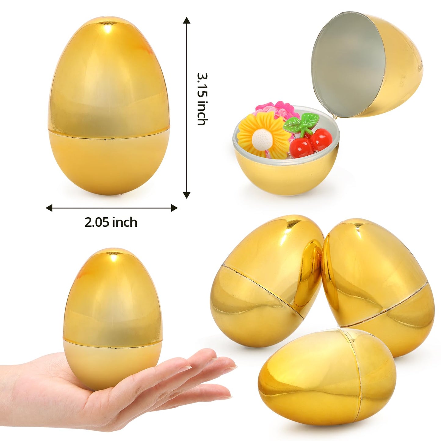 Skirfy Fillable Easter Eggs 3.15" Inch (12 Pack) with Hinge Bulk Golden Bright Plastic Easter Eggs, Perfect for Easter Egg Hunt,Birthday Party Favor