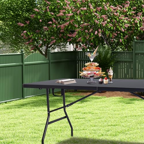 Black 6ft Folding Table - Heavy Duty Portable Utility Table with Handle