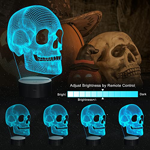 Ammonite Skull Night Light for Kids, 3D Illusion Lamp LED Desk Table Lamp 16 Colors Change with Remote Control and Timing Function, Best Christmas Halloween Birthday Gift for Child Boys