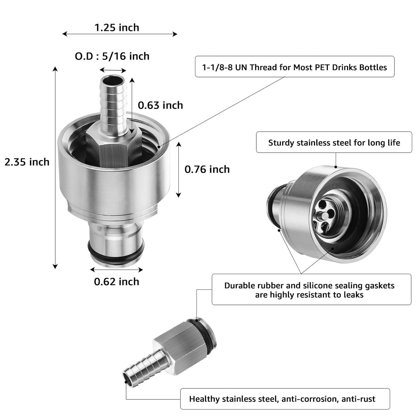 Dbgogo 5.5 Feet Ball Lock Disconnect Gas Tubing Line Stainless Steel Carbonation Cap Kit for Soda Beer PET Bottle CO2 Regulator Keg Tap with Stainless O.D 5/16'' Barb Brewing Hose Clamp Sealing Gasket