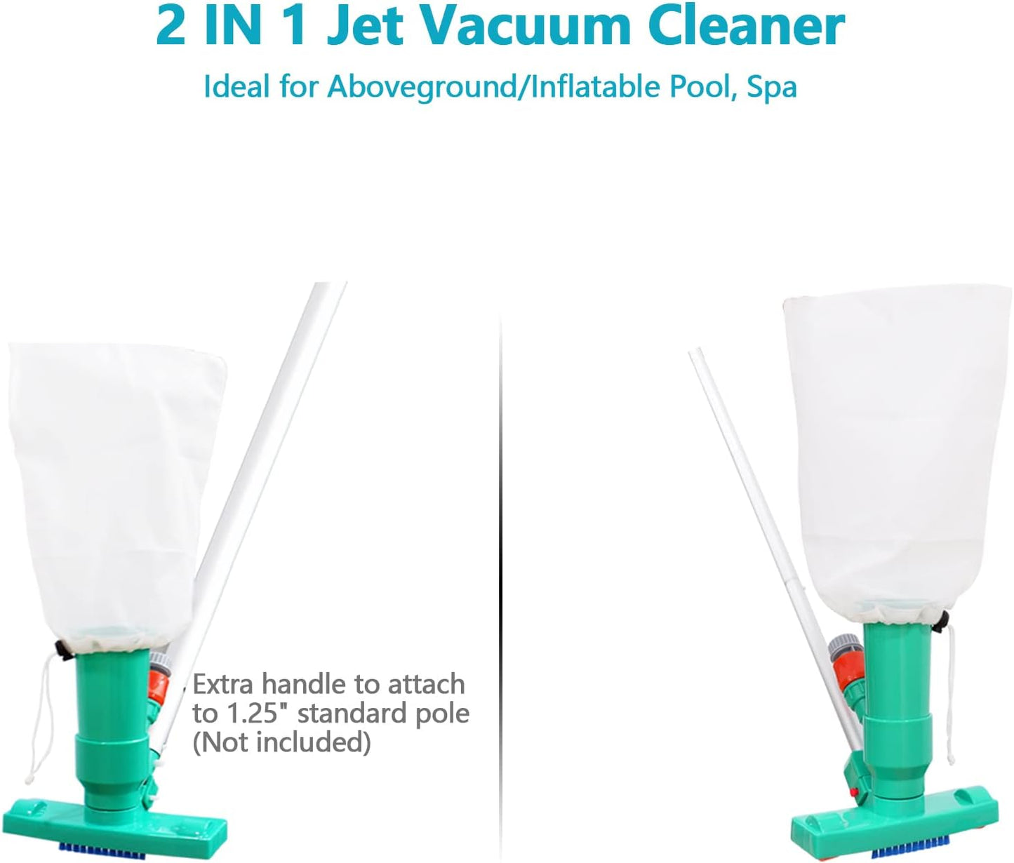 POOLWHALE Mini Jet Vac Vacuum Cleaner - Upgraded Design with Brush & 56.5" Telescopic Pole