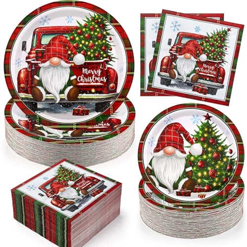 Christmas Disposable Paper Plates and Napkins Set - 200 Pcs Holiday Party Supplies