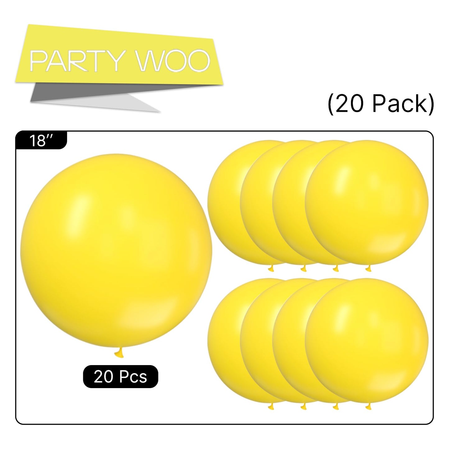 PartyWoo Yellow Balloons 20pcs 18 Inch Yellow Latex Helium Balloons for Birthday Baby Shower Graduation Sunflower Anniversary Engagement Bee Hawaiian Beach Lemon Theme Party Decorations Yellow-Y55
