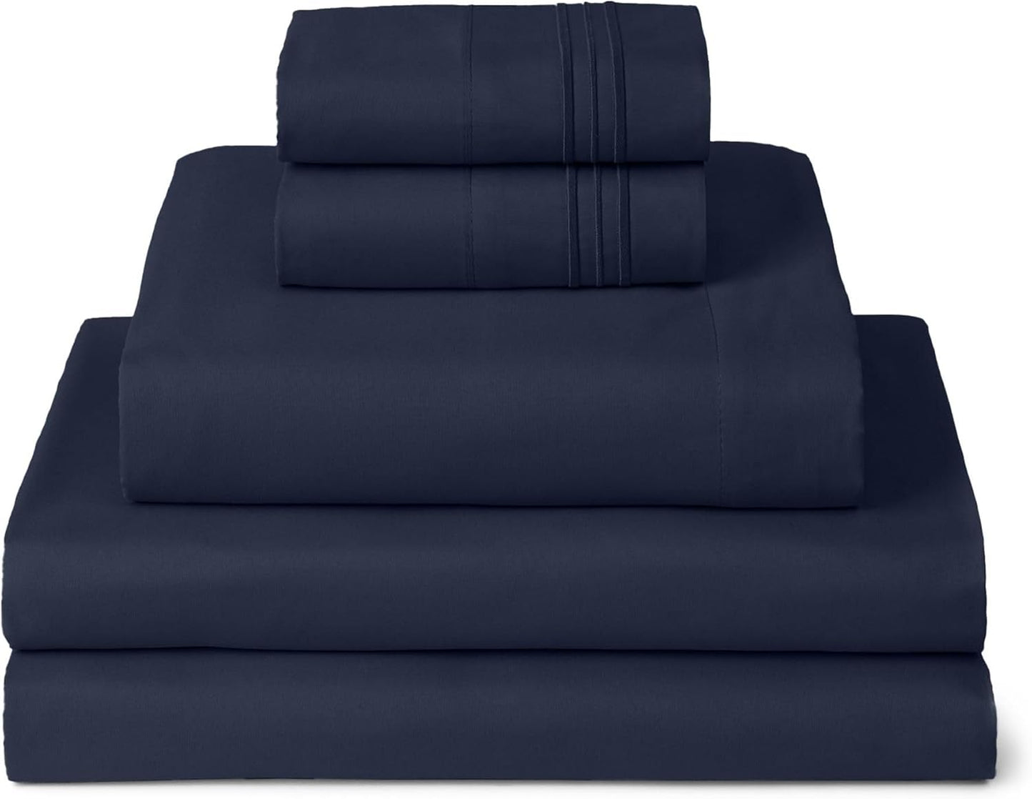 Mellanni Split King Sheets Set - 5 PC Hotel Luxury Bedding | Extra Soft, Cooling, Stain Resistant - Navy Blue