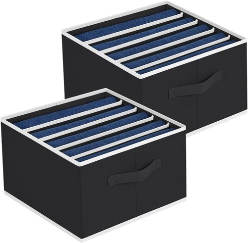 Homsorout Drawer Organizer - Foldable Fabric Clothes Organizer with Handles | 2 Pack, Black