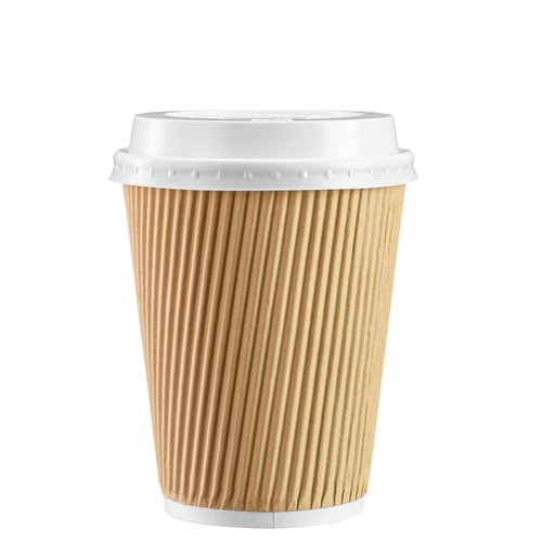 GUSTO Comfy Package [12 oz. - 50 Sets] Insulated Kraft Ripple Paper Hot Cups, Disposable Coffee Cups With Lids - Ideal for Hot Beverages, Travel, and Office Use