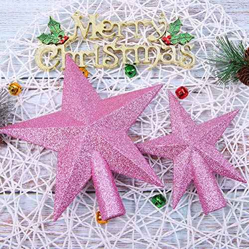 Aneco Glitter Christmas Tree Topper Shatter-Proof Christmas Tree Decoration Treetop for Holiday Ornament or Home Decor (Pink, 4 Inches)
