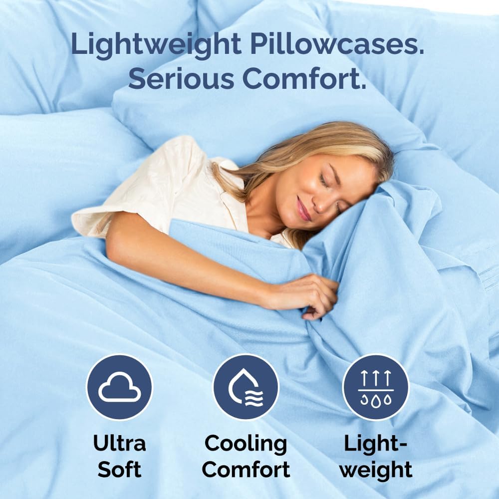 Queen Pillow Cases by [Brand Name] - Ultra Soft Hotel Quality Covers - Wrinkle Free & Fade Resistant - 10 Piece Set in Light Blue