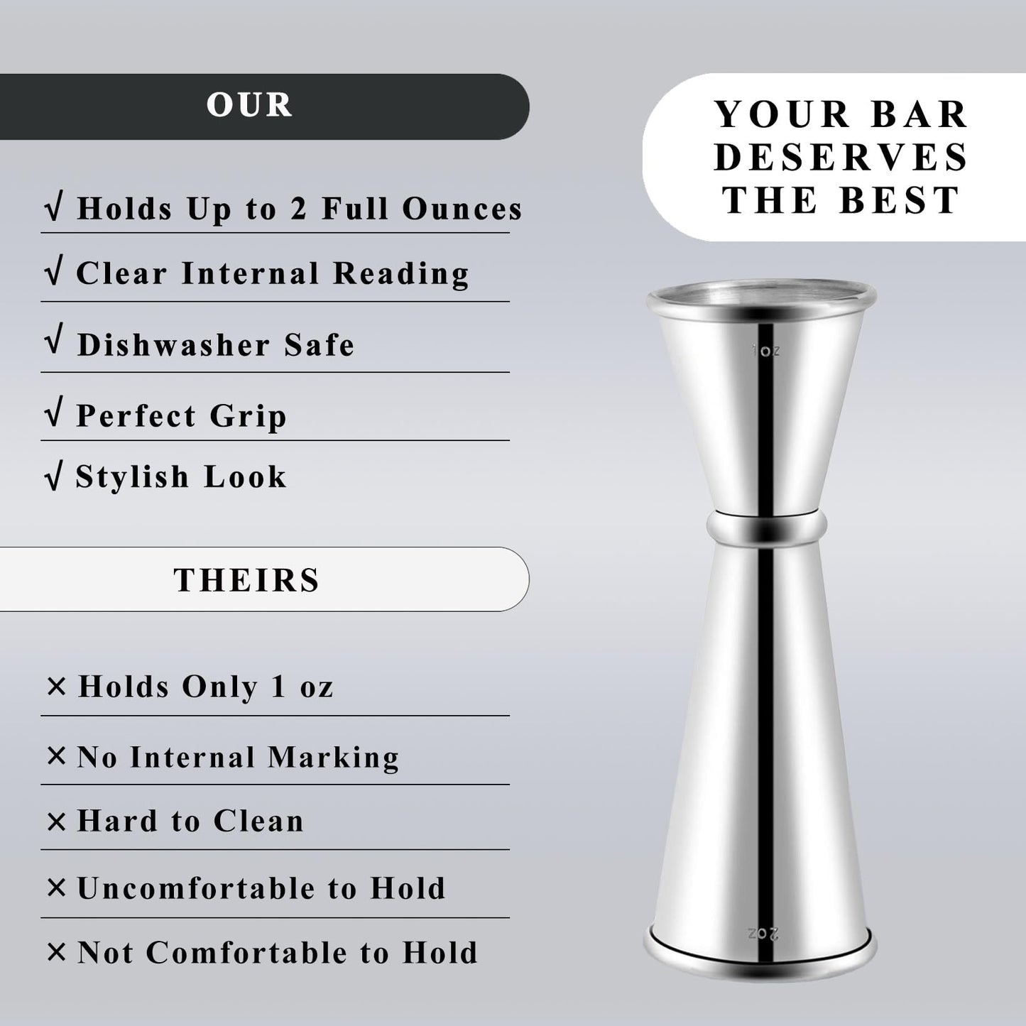 Pafusen Jigger for Bartending with 2 Pourers, Japanese Jiggers with 5 Measurements Inside, Jiggers 2 OZ 1 OZ, Shot Measure Jiggers, Bar jigger Bartender Tool Accessories, (Silver, 1 Jigger+ 2 Pourers)