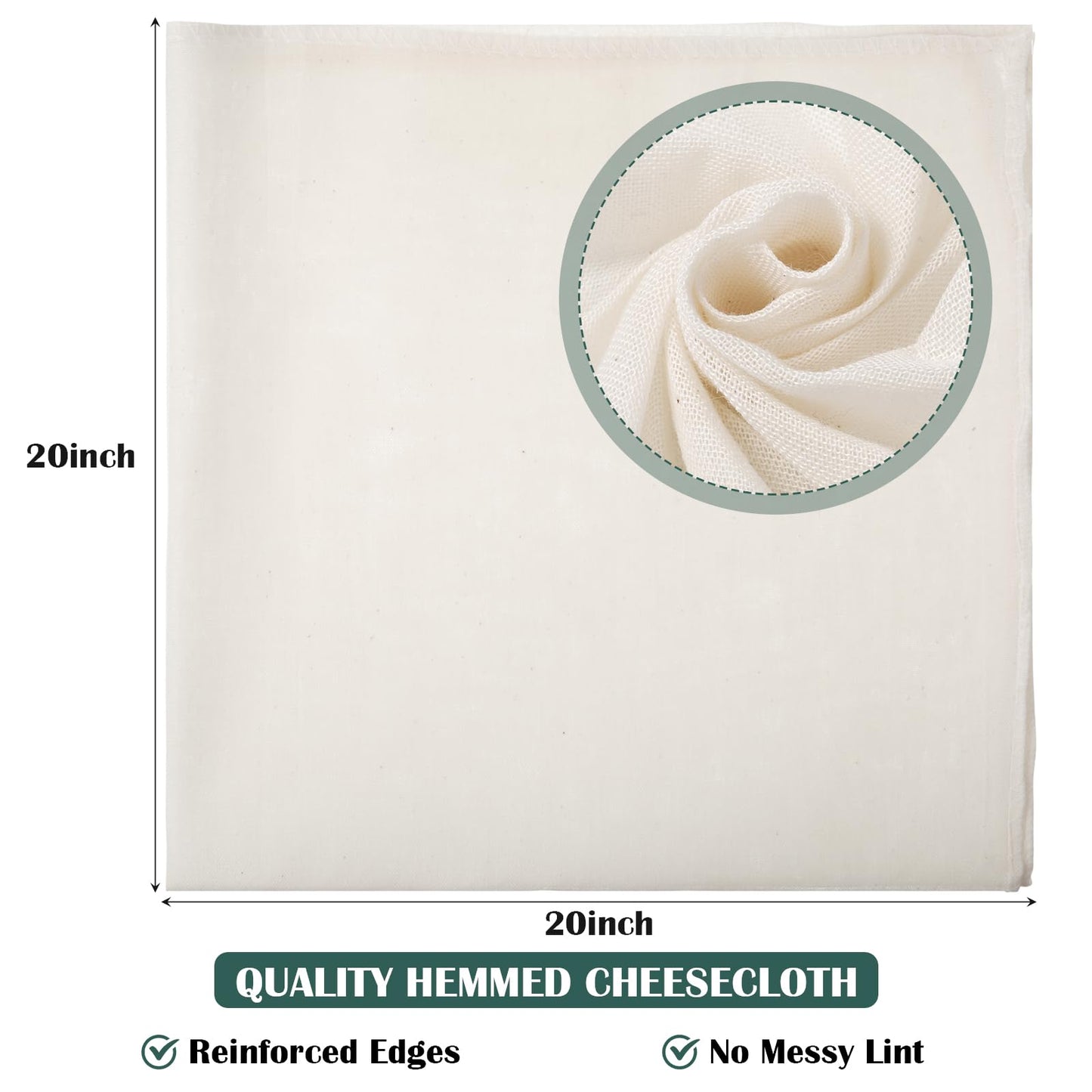 Reginary 48 Pcs 20 x 20 Inches Cheese Cloths Bulk, Grade 100, Hemmed Cheesecloth for Straining Unbleached Cotton Muslin Cloth Reusable for Cooking Baking Juicing Cheese Making