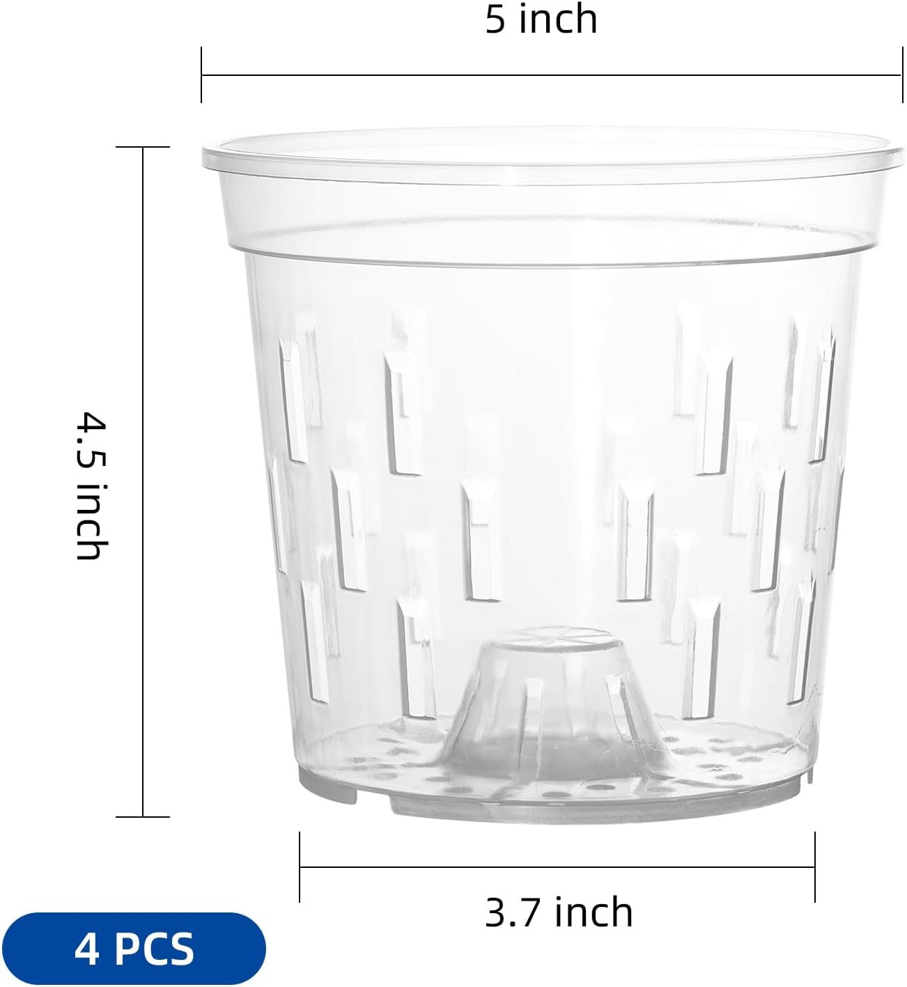 TRUEDAYS Orchid Pots - 5 Inch Clear Pots with Drainage Holes | 4 Pack for Healthy Root Growth