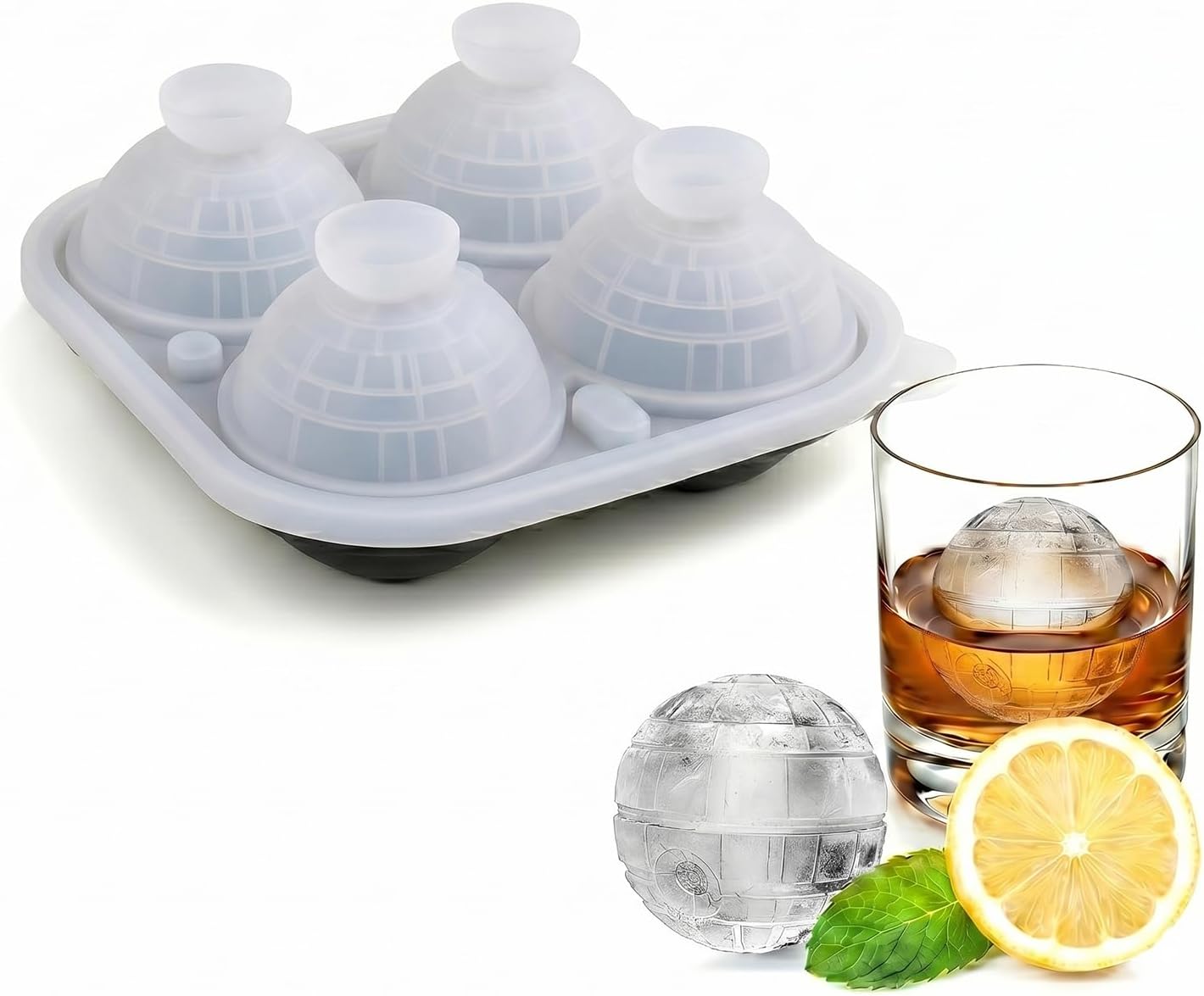 SpaceTime Large Ice Cube Tray - Silicone Round Ice Cube Mold with Lids & Funnel, 2.5 Inch for Whiskey & Cocktails