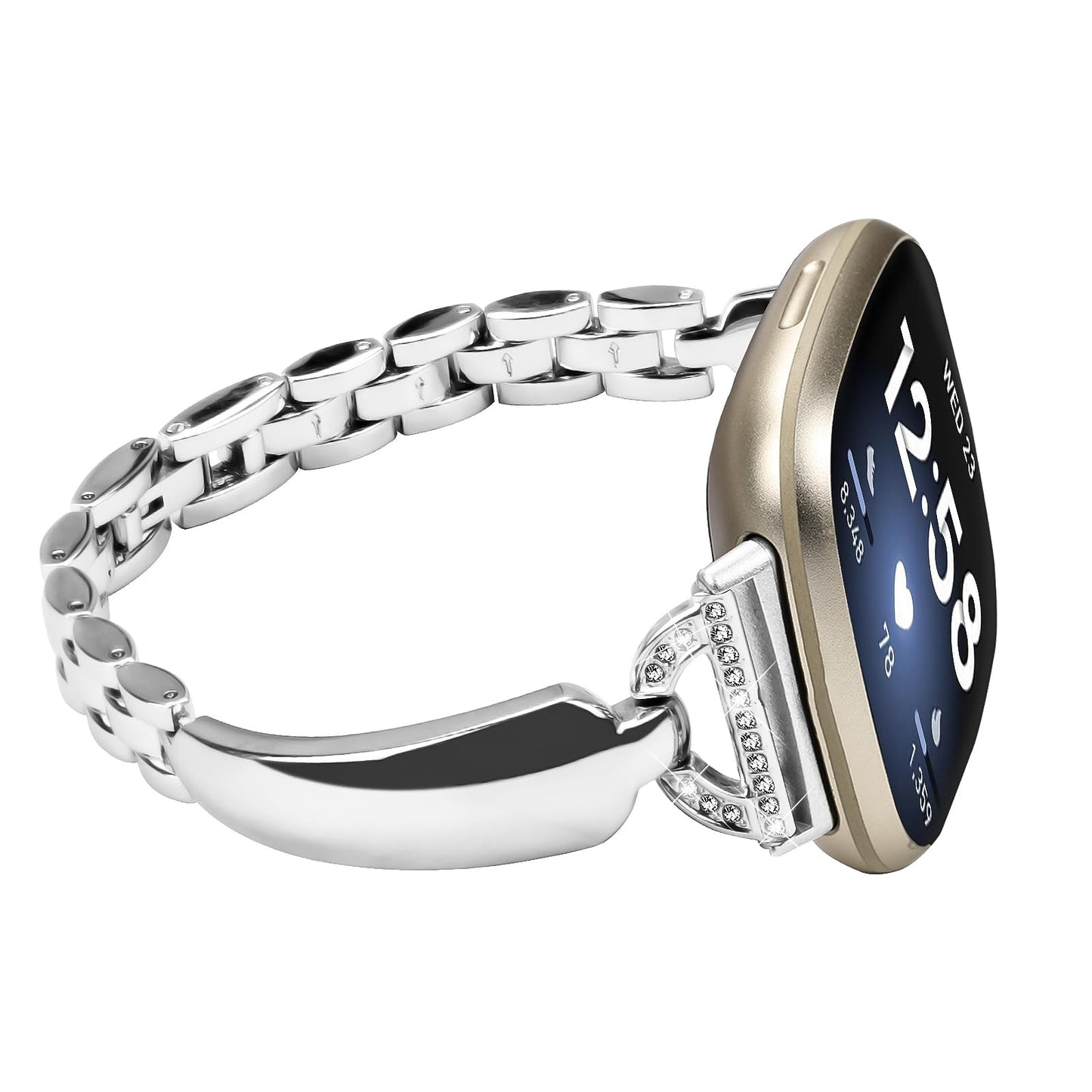 Mtozon Metal Bands Compatible with Fitbit Sense 2/Sense/Versa 4/Versa 3, Bracelet Replacement Wristband for Women, Silver