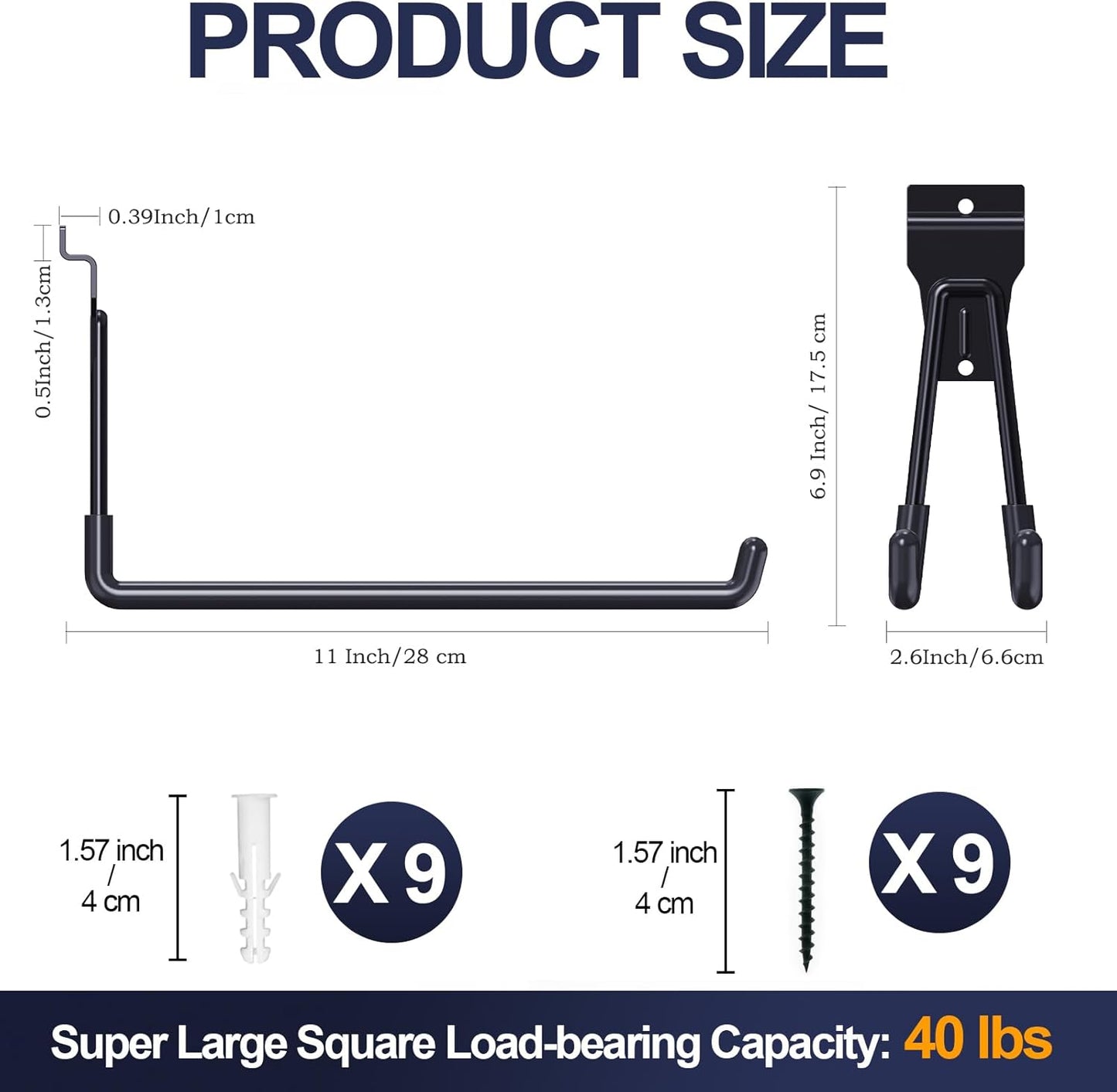 Slatwall Hooks by [Brand Name] - 11 Inch Heavy Duty Black Hangers for Garage Storage | 4 Pack