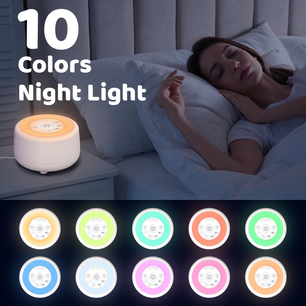 Sleepbox White Noise Machine - 25 Soothing Sounds, 10 Color Night Light, 4 Brightness Levels, 32 Volume Levels, Timer & Memory Function for All Ages