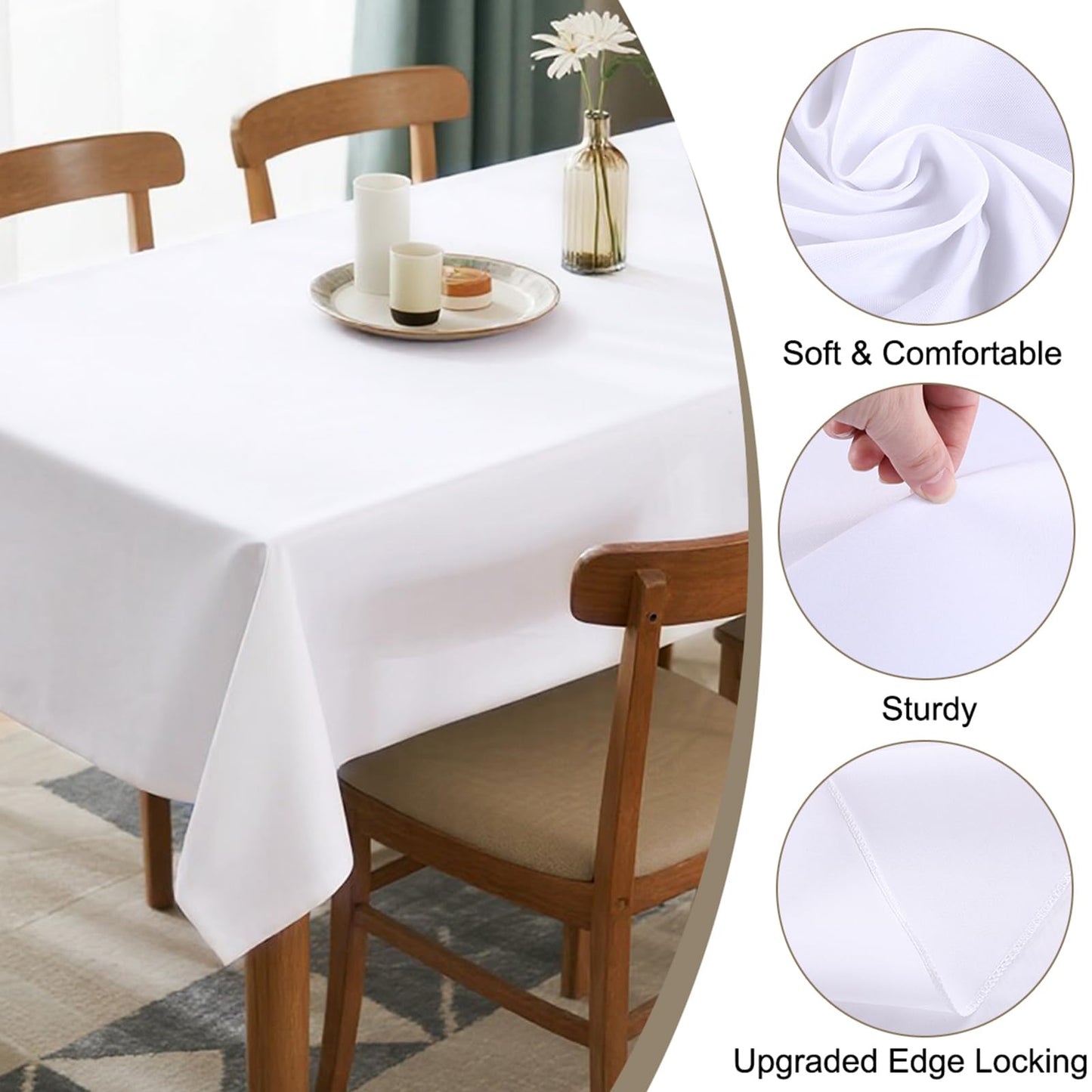 Kachanaa 2 Pack White Rectangle Table Cloth 60 x 102 Inch,Suitable for 6 Foot Rectangle Tables,Wrinkle Resistant Washable Polyester Table Cover for Dining,Wedding,Party,Banquet and Camping