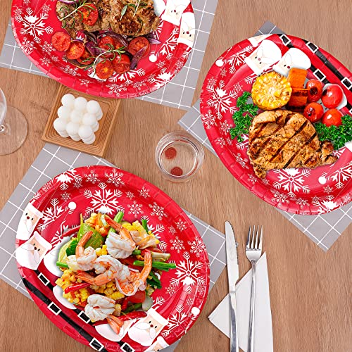 Tyzarglef 50 Count 10x12.5in Red Christmas Oval Paper Plates - Disposable Dinner Platters