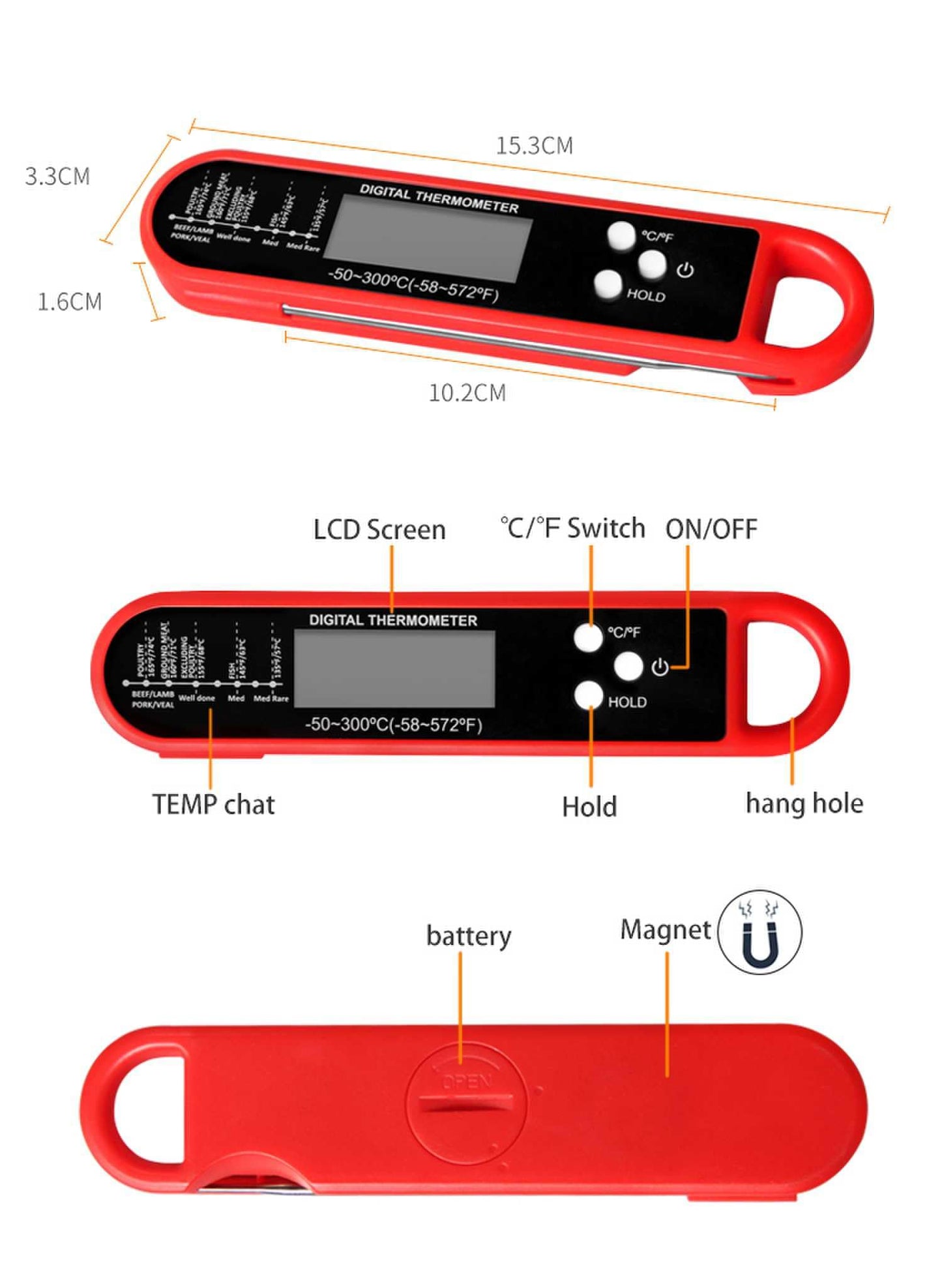 Meat Thermometer Digital - Instant Read Food Thermometer for Cooking Grilling Air Fryer Griddle Probe Kitchen Gadgets Essentials BBQ Accessories Grill Gifts for Men of Dad Fathers Day