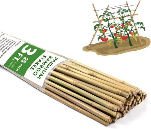 BOVITRO Bamboo Stakes - 3FT Natural Plant Support for Tomatoes, Beans & Climbing Plants | 25 Pcs