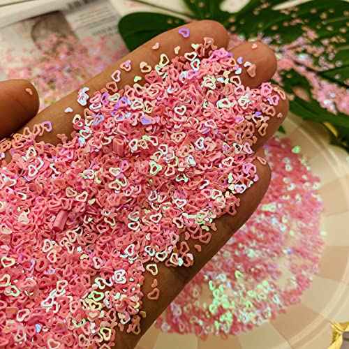 6000 Pieces 3mm Hollow Heart Shaped Glitter Confetti for Tumblers, Slime Supplies, Resin Craft, Festival, Home Party Decorations (Pink)