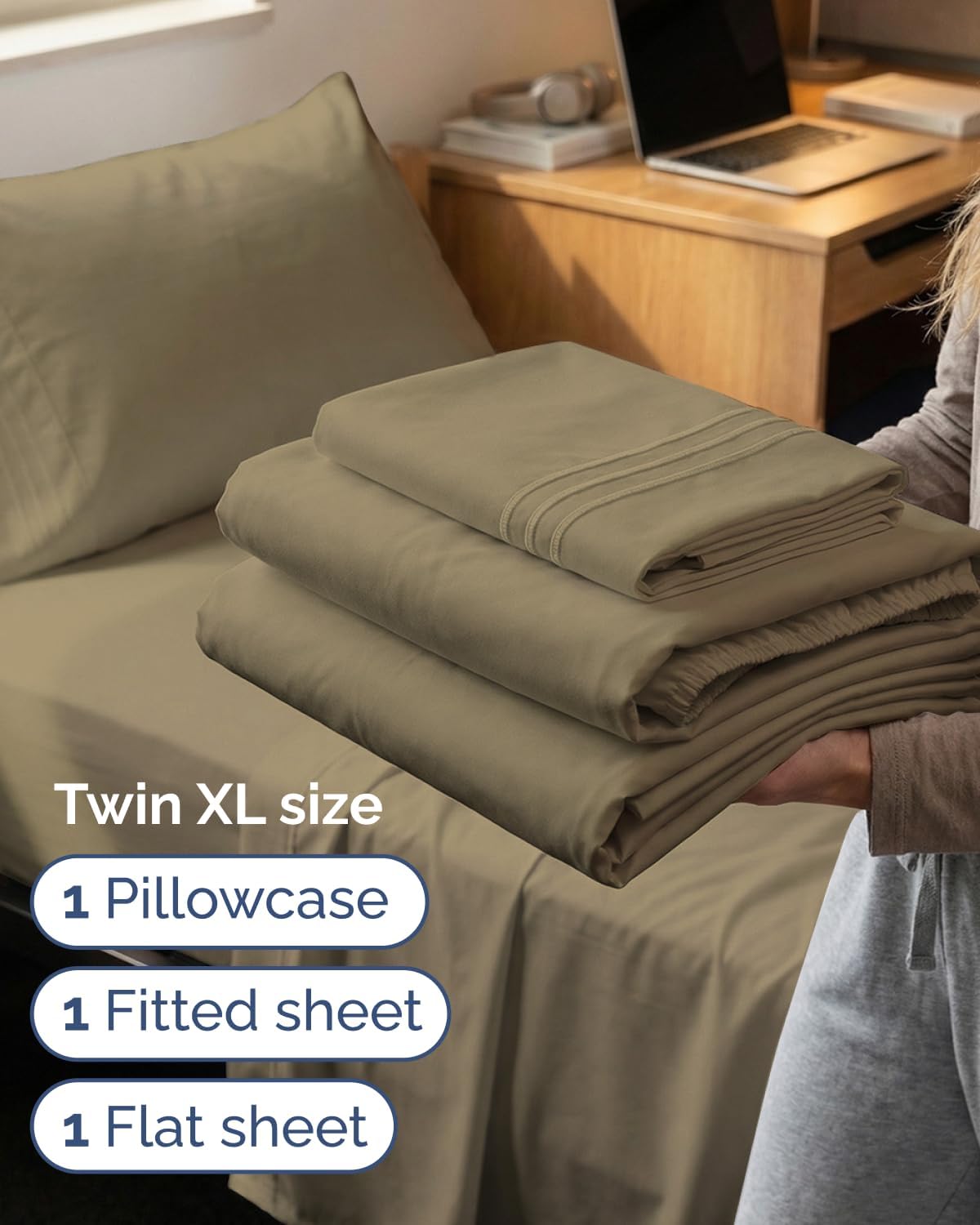 Regine Switzerland Twin XL Sheet Set - Comfy Cooling & Breathable Bedding - Ultra-Soft, Deep Pockets - Khaki