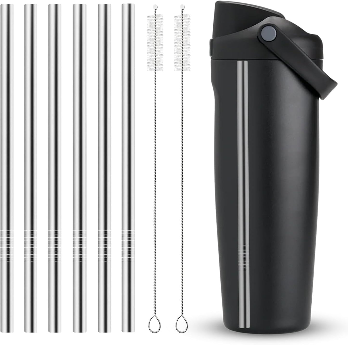 Owala | 6Pcs Metal Straw Replacement Set - Reusable Stainless Steel Straws with 2 Cleaners for 30oz Bottles