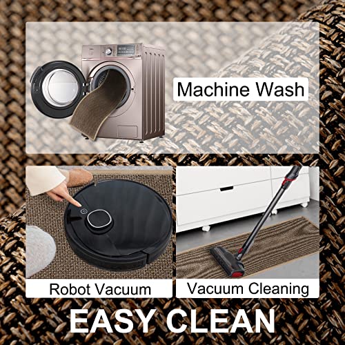 Kitchen Mats Set of 2 - Non-Slip Washable Rug Brown 17.3x47 & 17.3x30 Inches