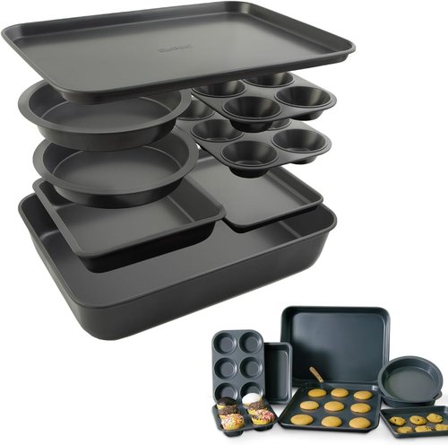 Elbee Home Nonstick Baking Set - 8-Piece Aluminized Steel with Deep Roasting Pan & Cookie Sheet | PFOA & PFOS Free