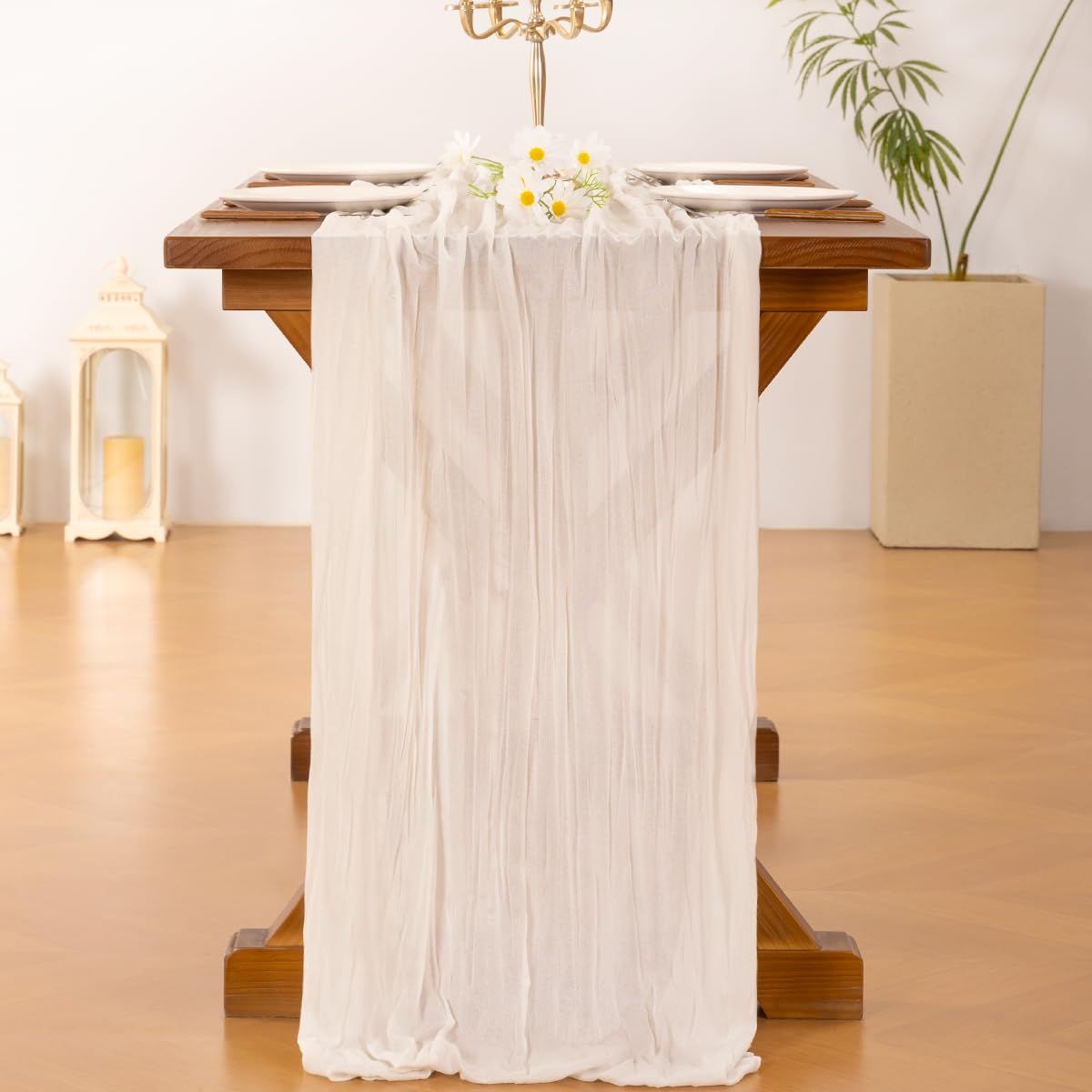 Socomi 15pcs Ivory White Cheesecloth Table Runner Valentine's Day Boho Rustic Gauze 120 inch 10FT Cheese Cloth Runner for Wedding Party Baby Shower Birthday Home Decor Holiday Decorations