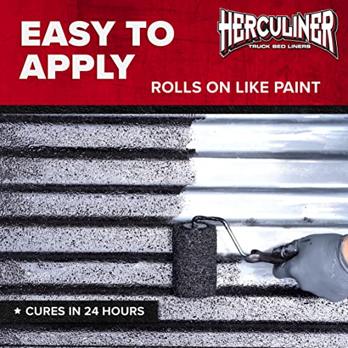 HERCULINER HCL1B8 Bed Liner Kit - 1 Gallon, Black, Roll-On, DIY Truck Bed Coating, Includes Brush & Rollers