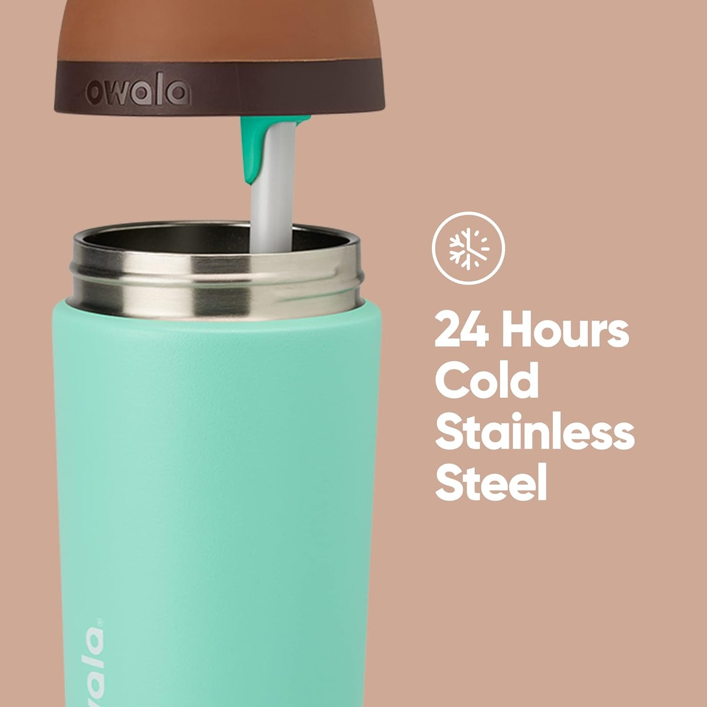 Owala Kids Water Bottle - Insulated Stainless Steel with Straw & Locking Lid | 14-Ounce, Brown/Teal