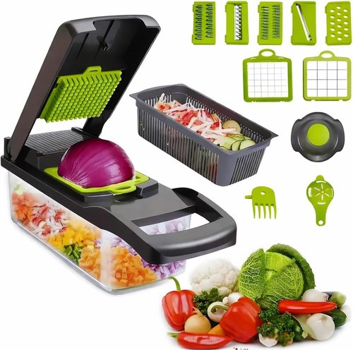 16-in-1 Vegetable Chopper by [Brand Name] - Multi-Blade Mandoline Slicer & Dicer with Container