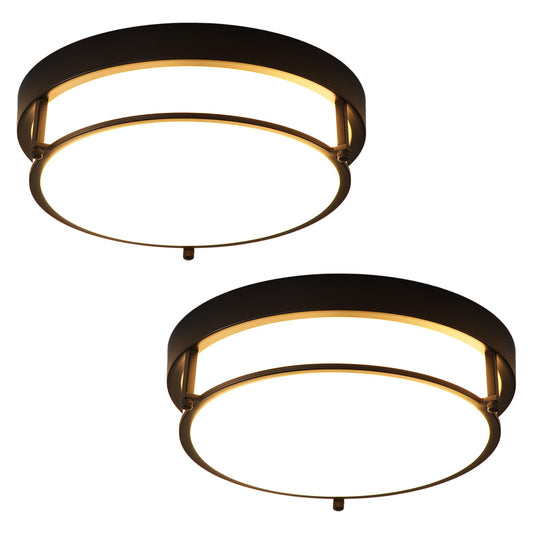 QHANTOMIZE 2 Pack Black Flush Mount Ceiling Light, 12 inch Hallway Light Fixtures, 2-Light Modern Light Fixtures Mount for Kitchen Living Room Bedroom, E26 Socket