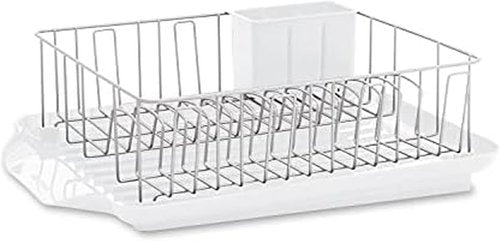 Farberware Classic Large Dish Rack - Rust Resistant with Removable Flatware Caddy & Drain Board | White, 3-Piece Set
