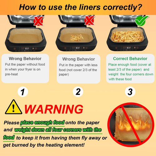 BYKITCHEN Air Fryer Liners for Ninja FG551/DG551/IG651 Foodi Smart XL Indoor Grill, Set of 100, Rectangle Air Fryer Parchment Paper Liners, Ninja Foodi XL Grill Accessories