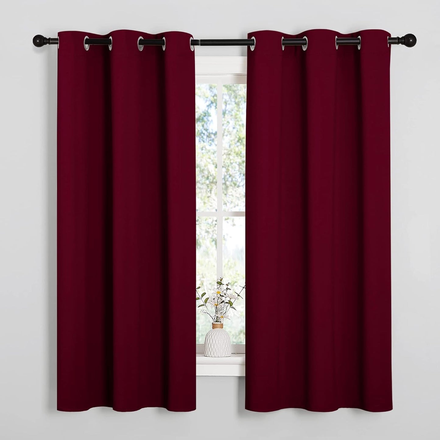 NICETOWN Blackout Curtains - Energy-Efficient Window Drapes for Bedroom & Living Room | Wine Red, 2 Panels, 42x63 Inches