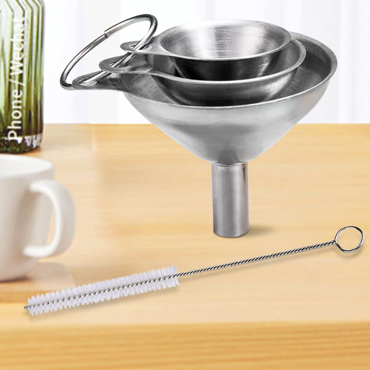 Skiennix Stainless Steel Funnels Set - Food Grade Mini & Large Kitchen Funnels for Easy Liquid Transfer